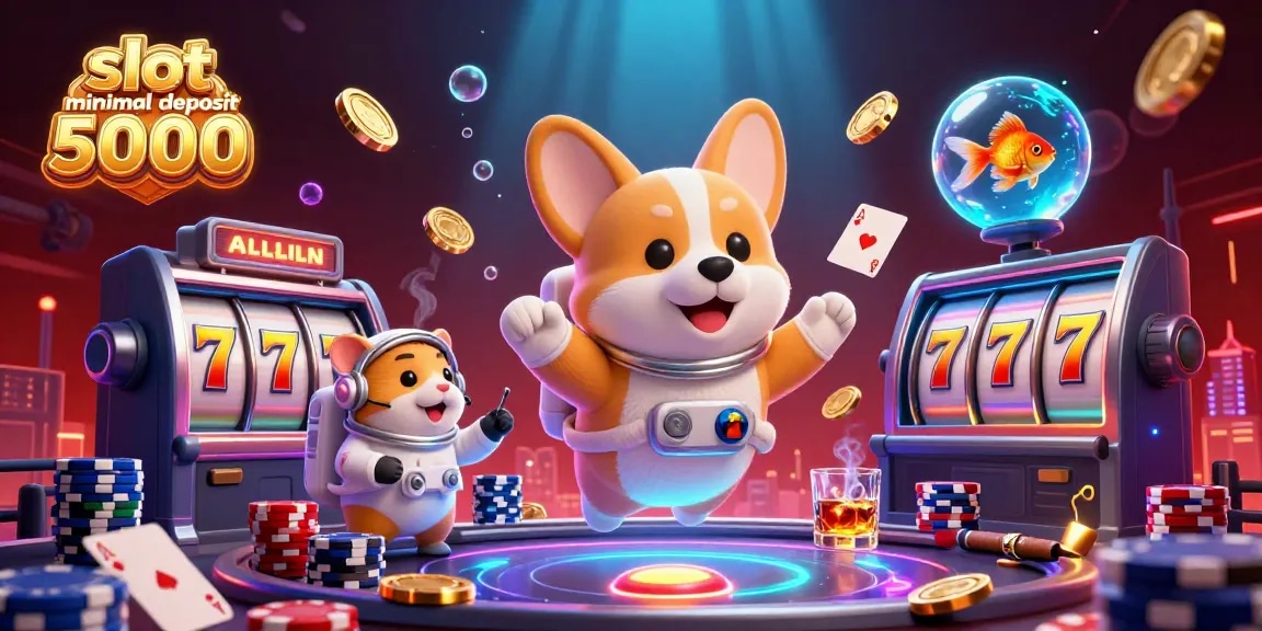 Experience thrilling gameplay at slot minimal deposit 5000 with dynamic scenes like floating corgi astronauts and exciting casino elements.