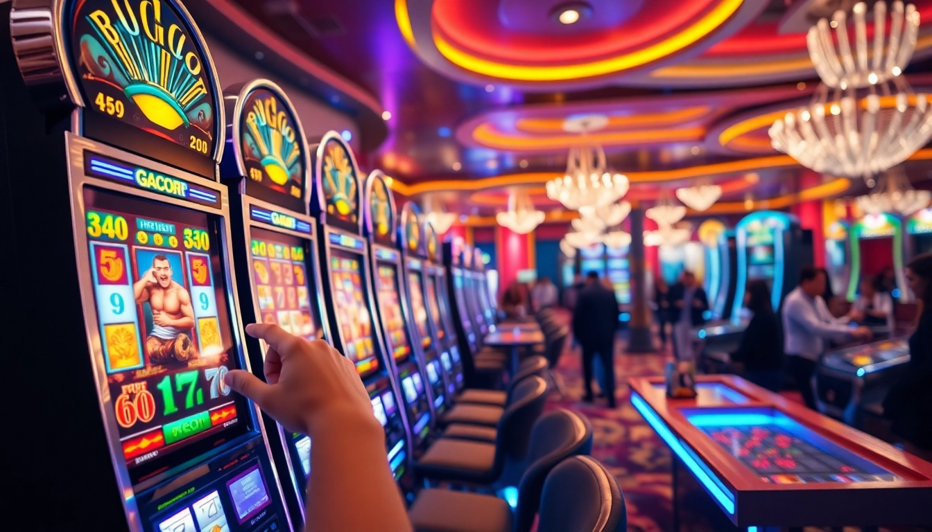 Menangkan slot gacor di kasino dengan mesin slot yang berwarna-warni dan lampu cerah.