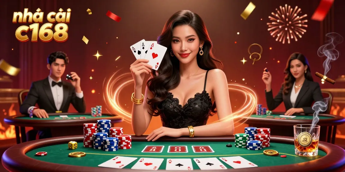 Engage in thrilling action at nhà cái c168, featuring vibrant casino elements with a glamorous touch.
