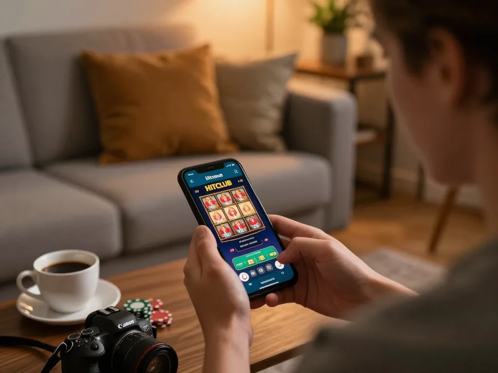 Engaging gameplay on the Hitclub app showcases a player strategizing in a cozy home setting.