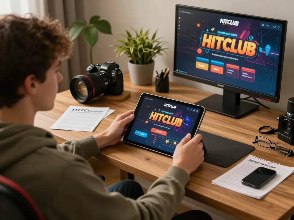 Engaging with the Hitclub casino app, a player strategizes from a cozy home office.