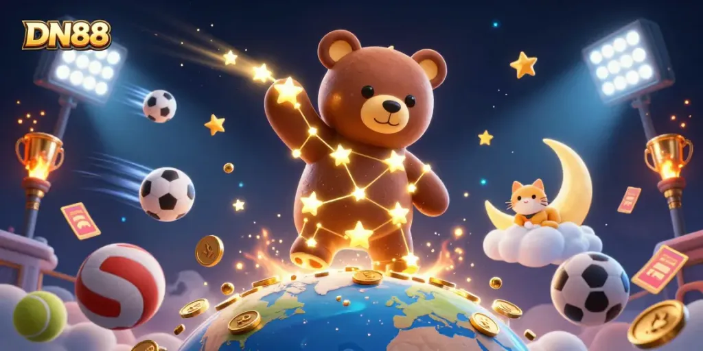 Engage in thrilling gameplay at DN88 with stars, trophies, and vibrant sports elements