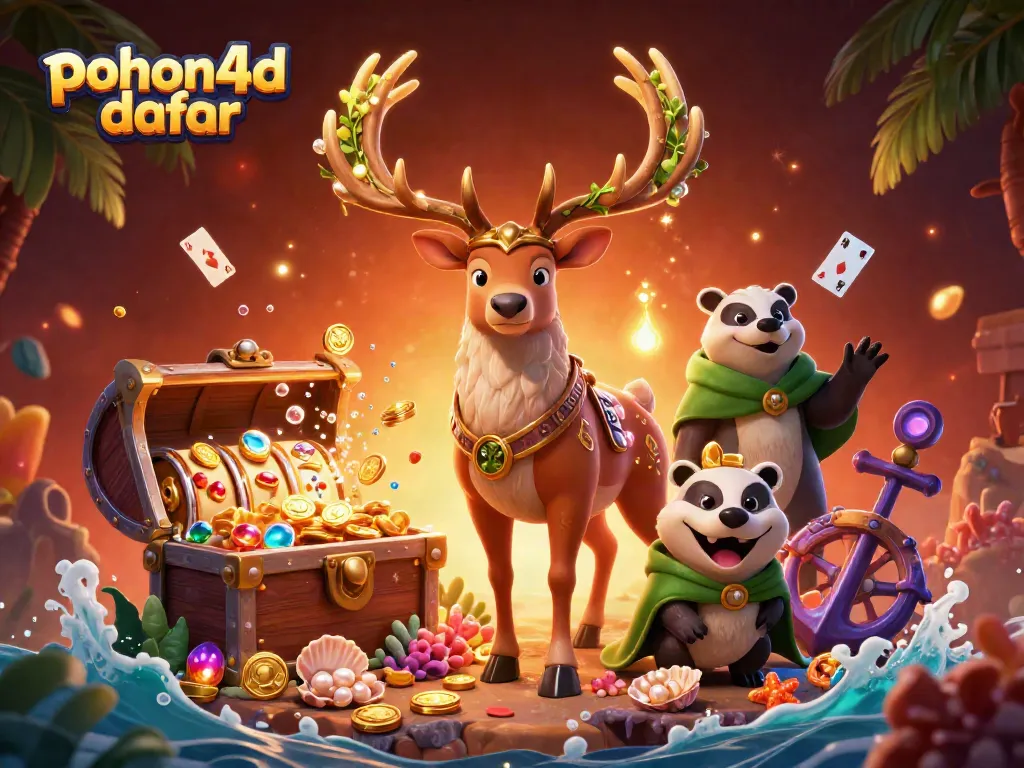 Pohon4d daftar illustrated scene with a Celtic stag and badger in casino atmosphere.