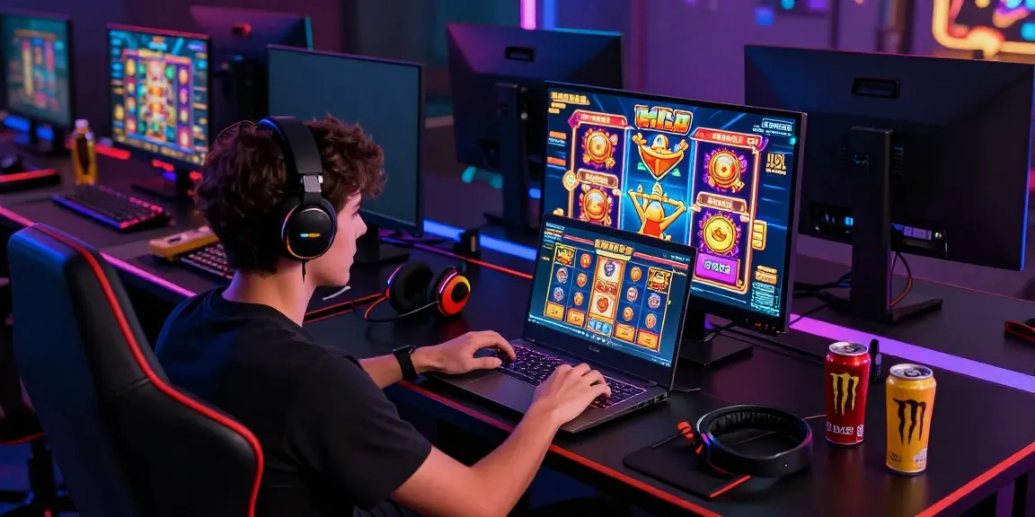 Player enjoying an exciting slot 4d game on a modern laptop with vibrant graphics.