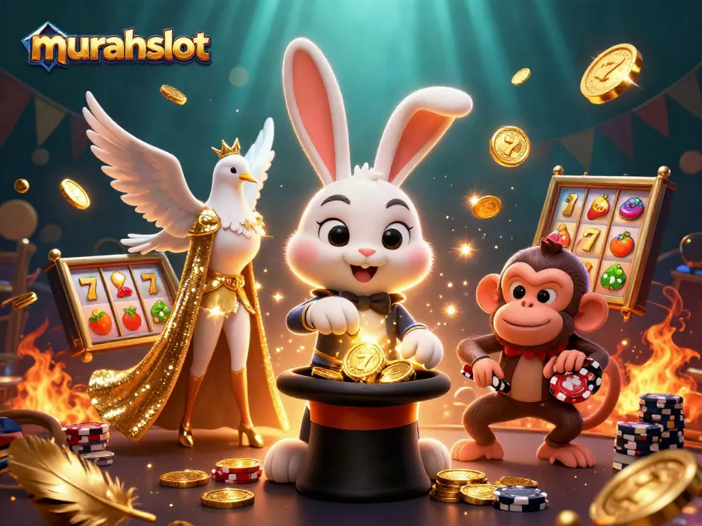 Experience thrilling wins at murahslot with this vibrant 3D casino illustration showcasing magical elements