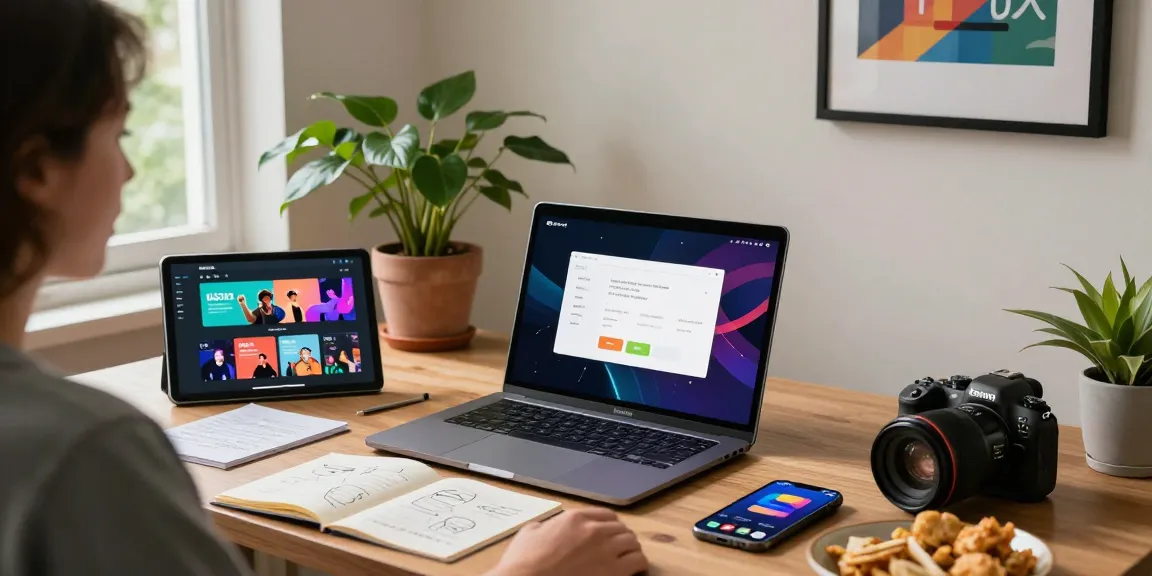 Katsu5 resmi, pengguna menikmati platform hiburan digital di ruang kerja nyaman dengan berbagai perangkat elektronik.