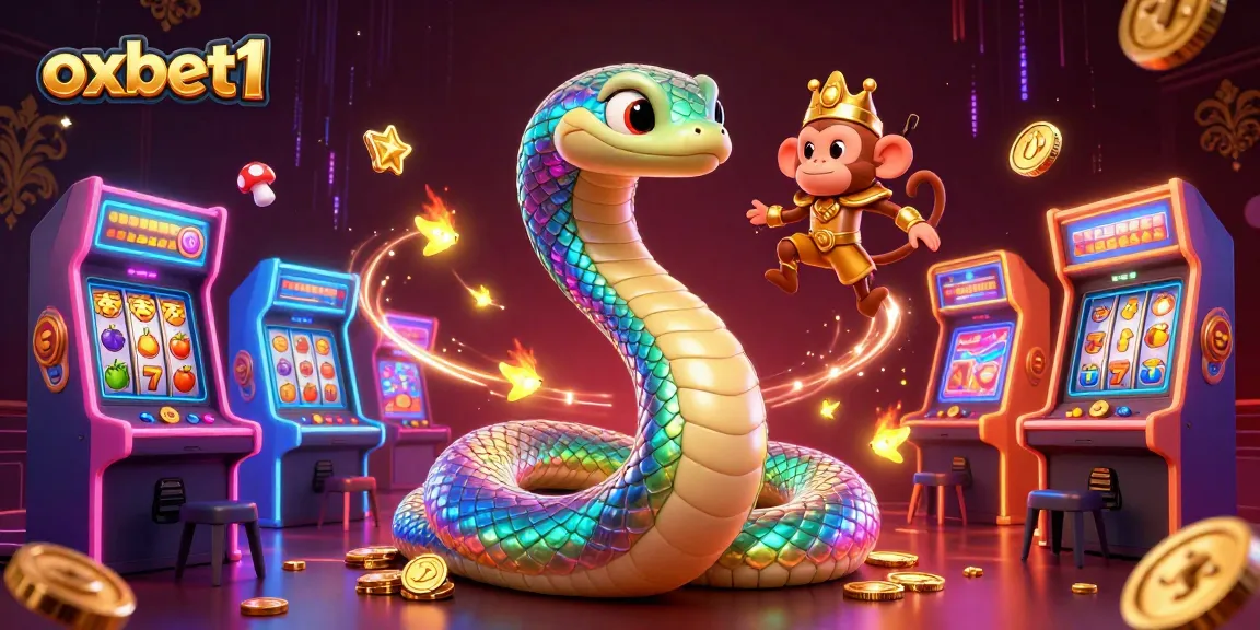 Play slot machines and jackpot counters in a colorful 3D scene featuring oxbet1's vibrant gaming atmosphere.