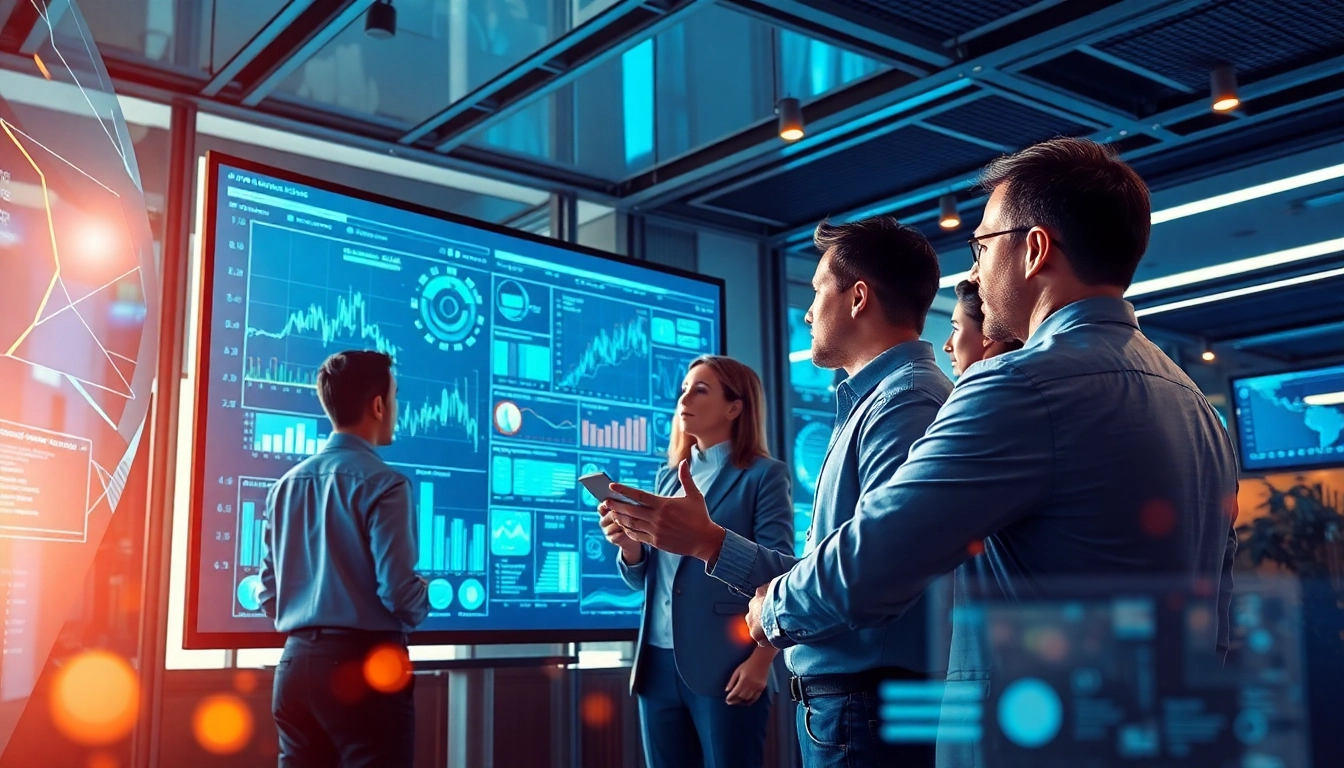 AI integration service provider collaborating in a high-tech office with diverse professionals.