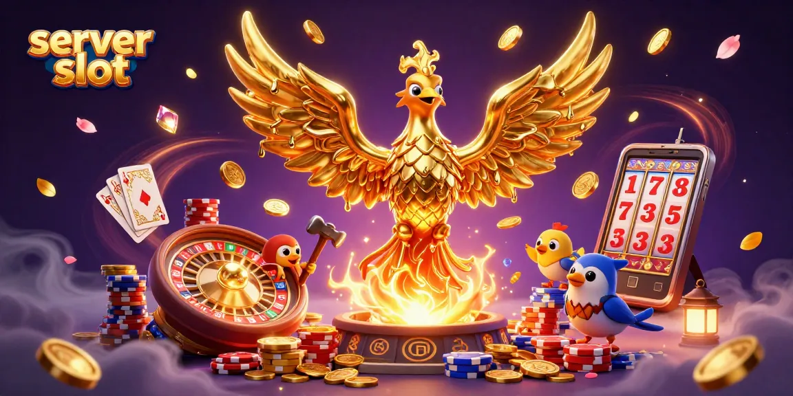 Experience thrilling wins with server slot, featuring cascading gold and vibrant casino elements.