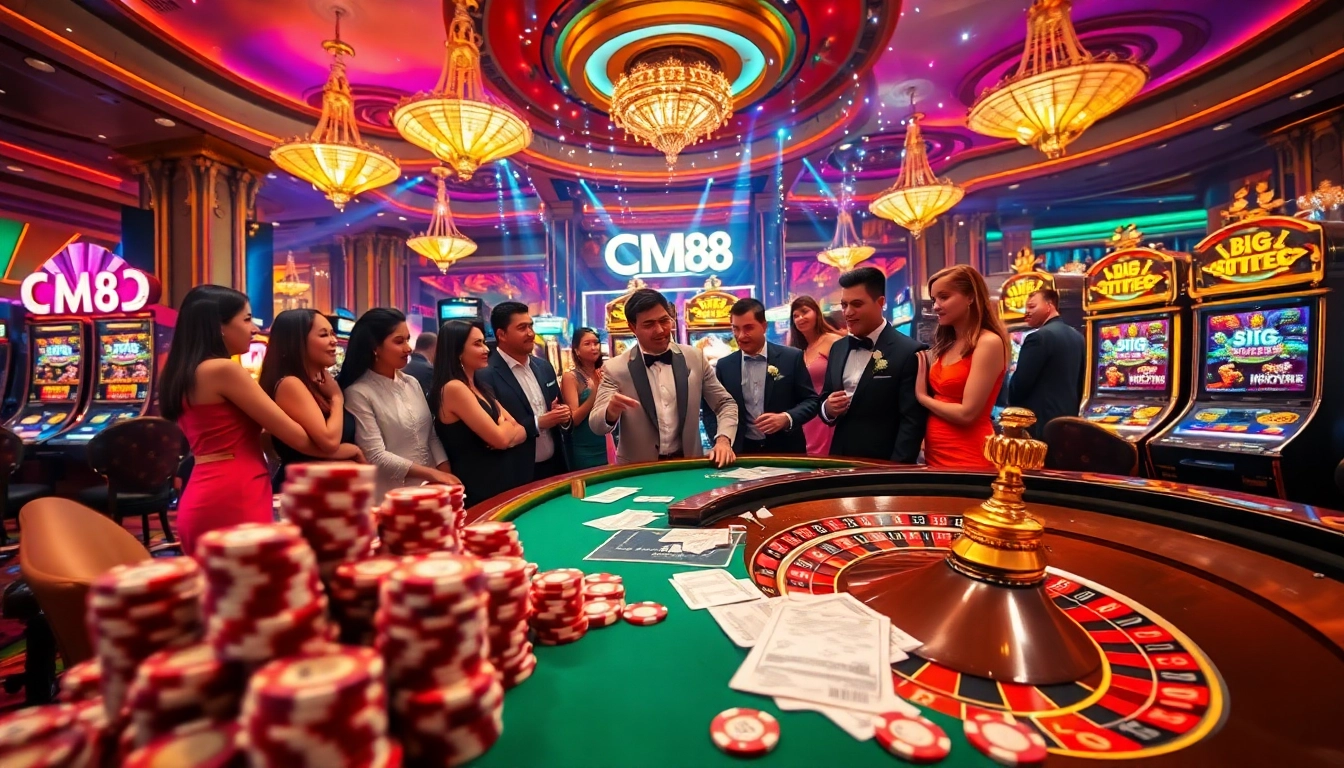 Experience high-stakes gambling action with CM88 at an elegant casino table filled with chips and excitement.