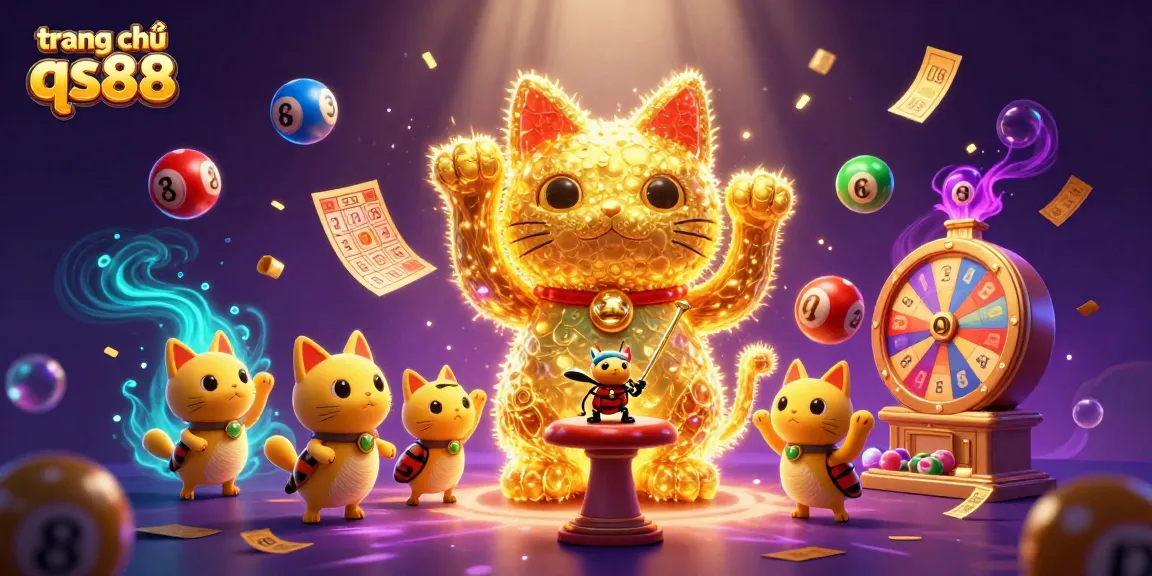 Engage with the vibrant world of trang chủ qs88 featuring a lucky cat amidst dynamic gambling elements.