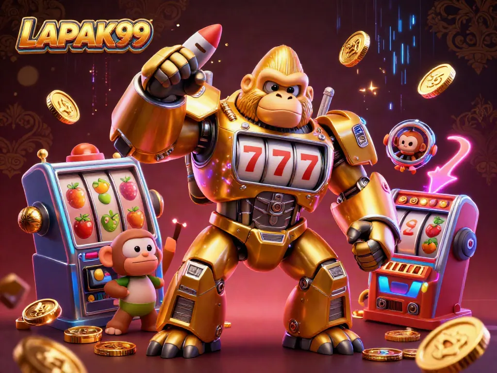 Experience wins with LAPAK99’s innovative slots illustrated in a dynamic elegright-rendered scene.