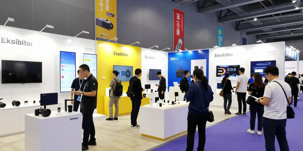 Engaging exhibition scene featuring diverse exhibitors showcasing innovative products under the "Eksibitor" theme.