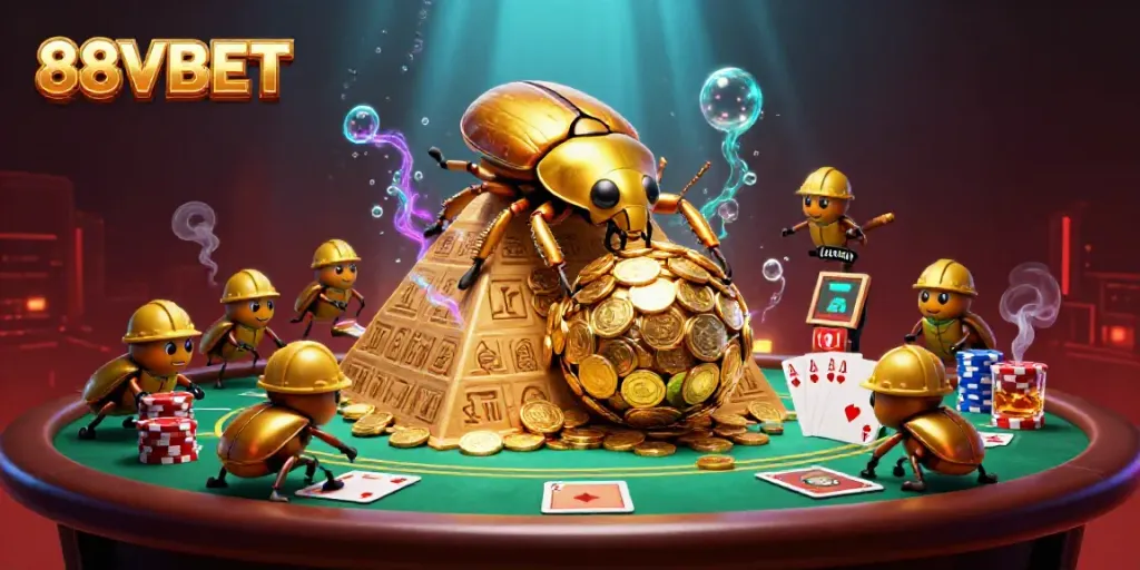 88VBET brings excitement with a golden beetle scene capturing thrilling casino vibes.