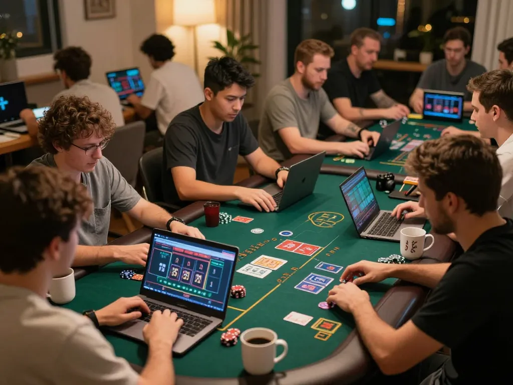 Players engaging in live dealer games online with Vic88, capturing a thrilling home gaming atmosphere