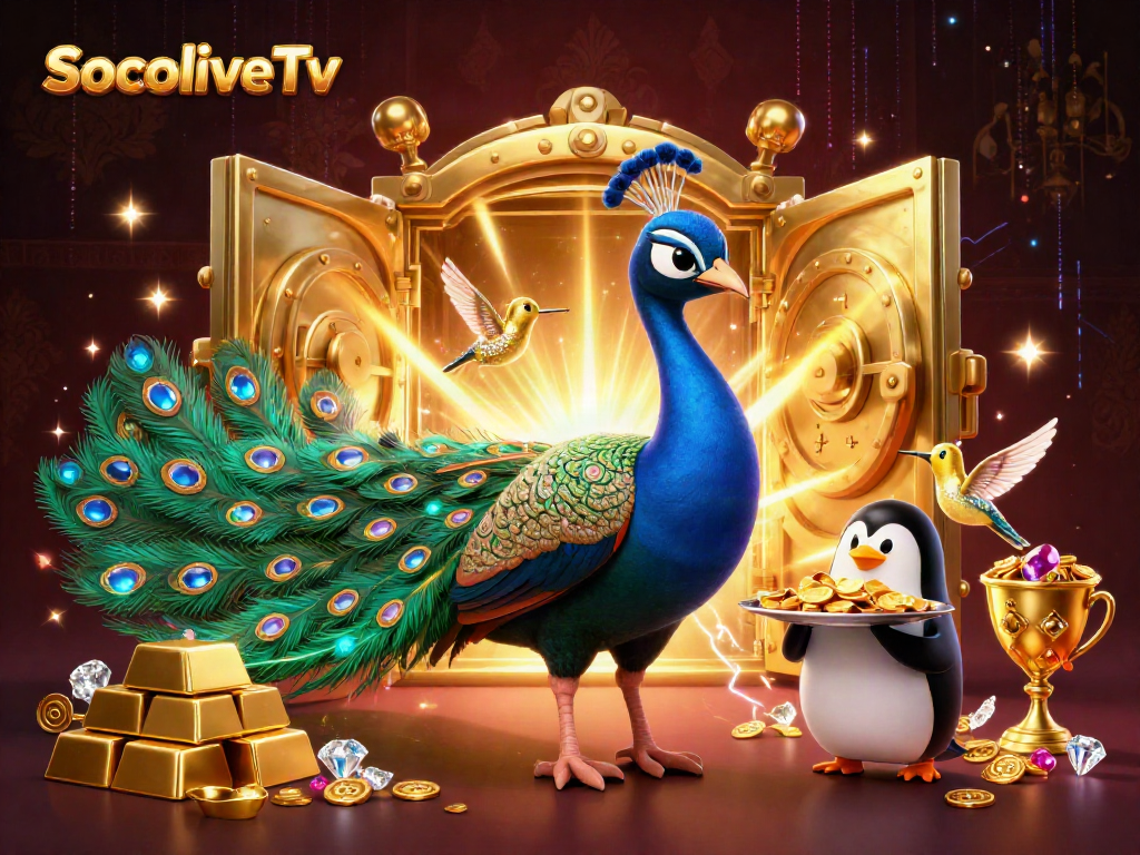 Experience the excitement of SocoliveTv with a vibrant 3D scene showcasing vibrant characters and casino treasures.