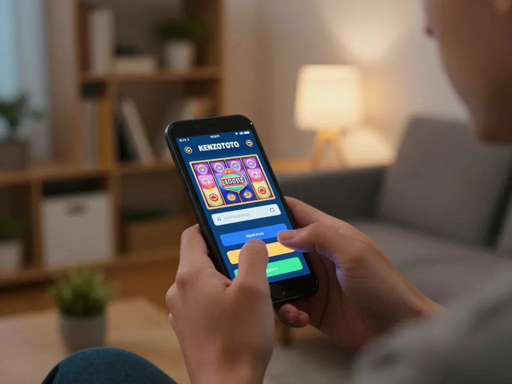 Berinteraksi dengan login KENZOTOTO di smartphone dalam pengaturan rumah yang nyaman.