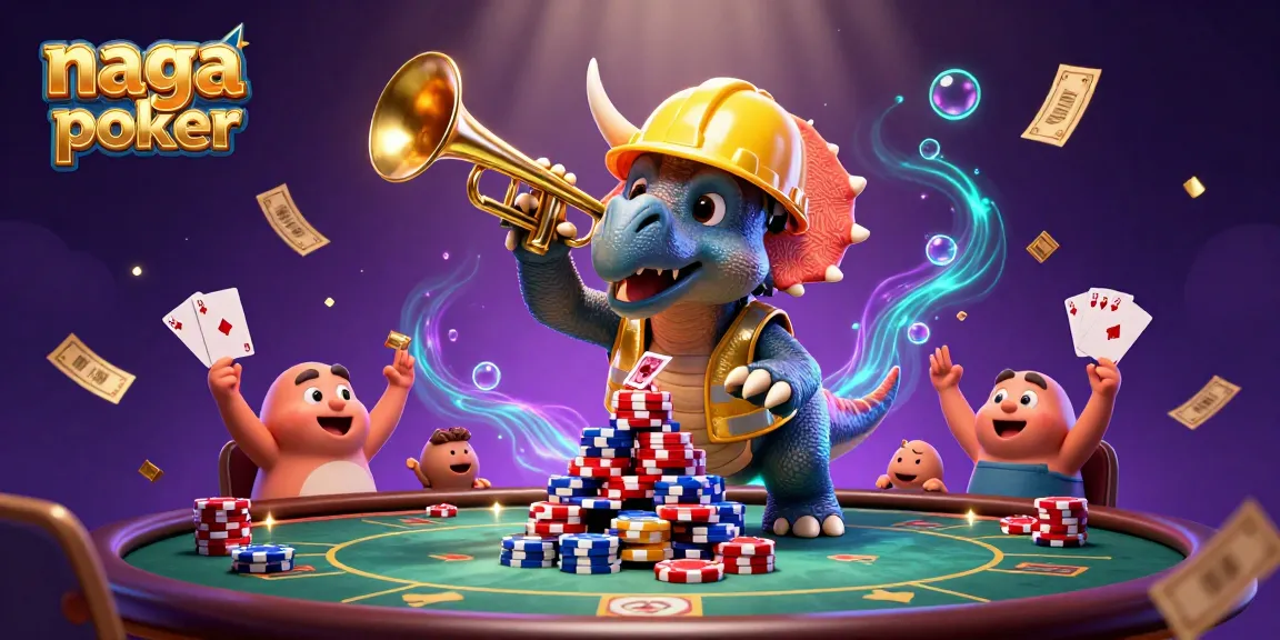 Experience the vibrant excitement of naga poker with cheerful characters and dynamic poker elements.