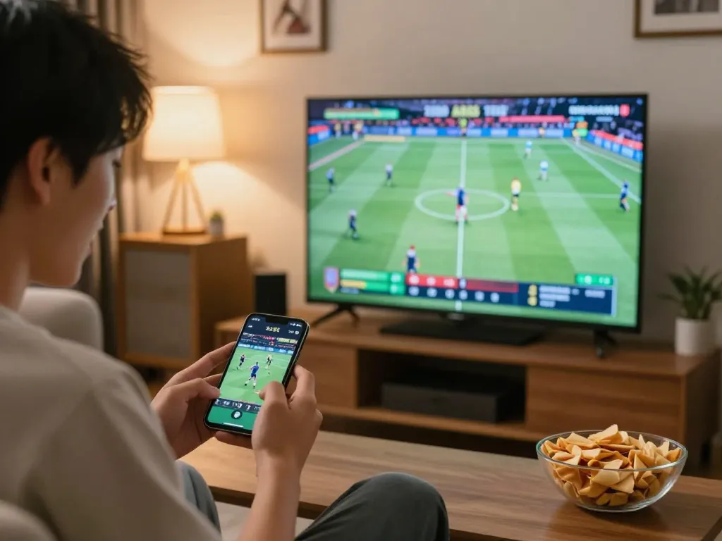 Person placing bets on sc88 during live sports, showcasing an engaging home setup.