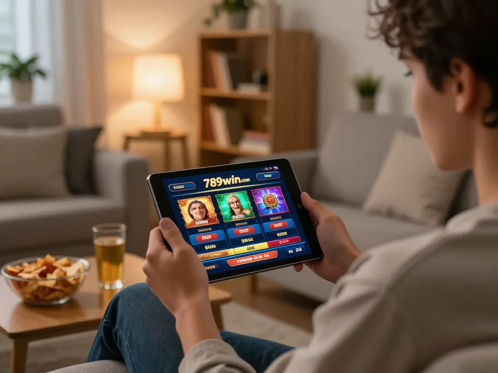 Engaging mobile gaming experience on 789win.com with cozy home atmosphere.