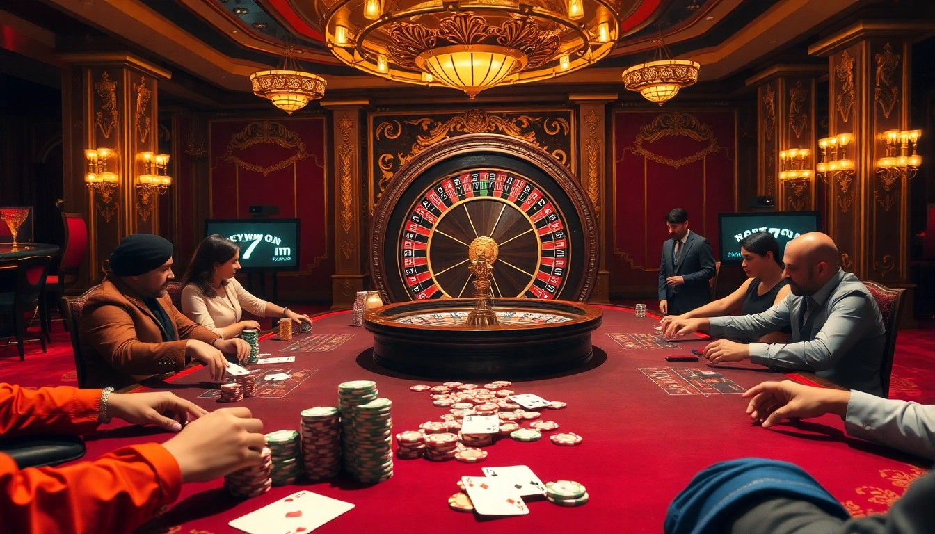 A thrilling poker game at a casino table showcasing the 7m betting odds, filled with excitement and strategy.