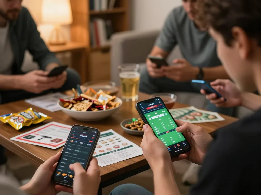Engaging in live betting action on Rajabet123 app during a cozy home gathering