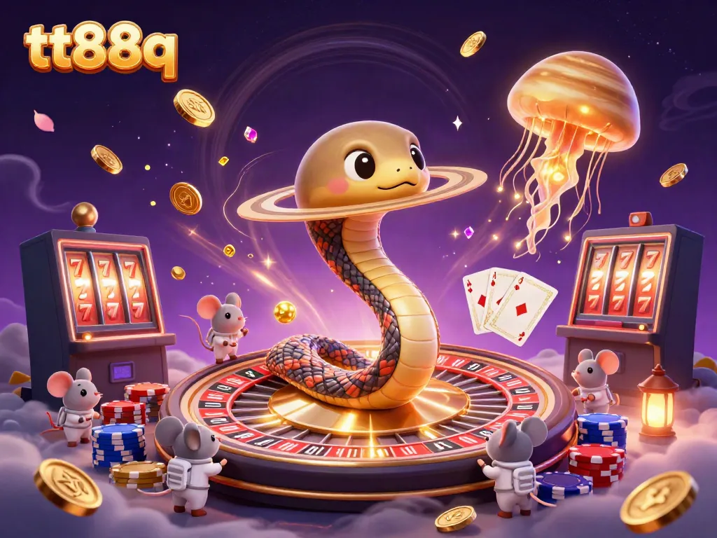 Experience thrilling bets at tt88q with a cosmic dealer and a roulette wheel made of Saturn's rings.