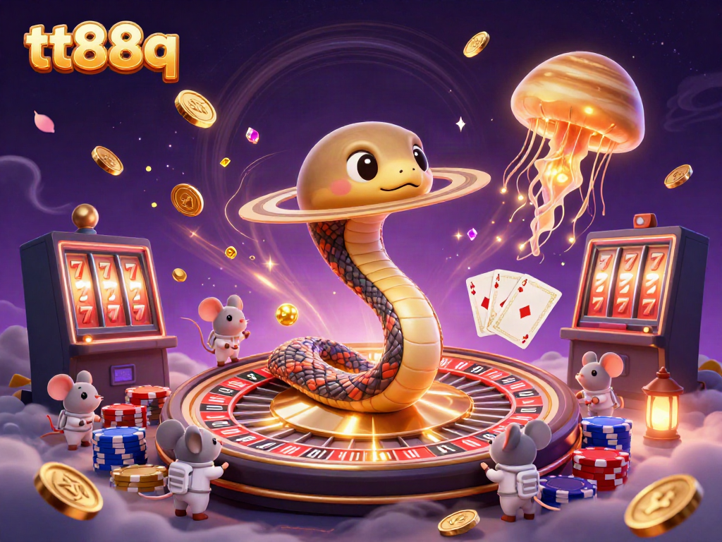 Experience thrilling bets at tt88q with a cosmic dealer and a roulette wheel made of Saturn's rings.