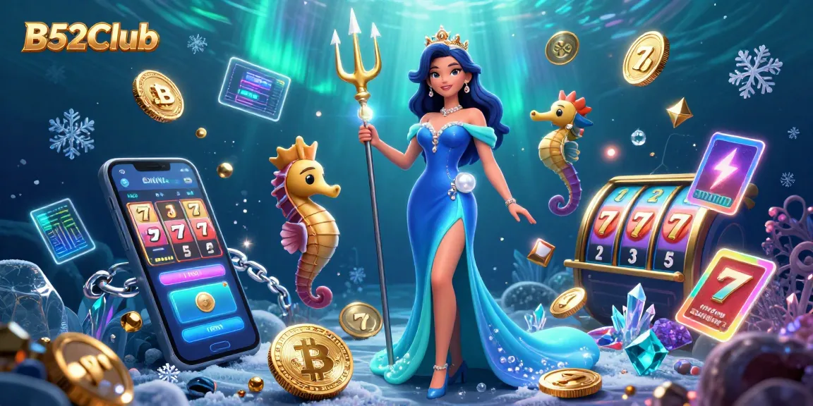 Experience excitement with B52Club's vibrant underwater casino scene featuring treasures, glowing coins, and dynamic gaming elements.