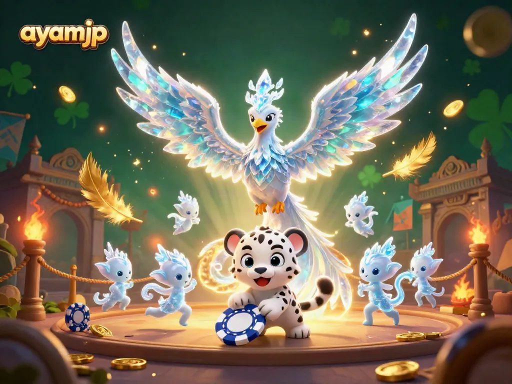 Engage with ayamjp's thrilling ice phoenix and playful snow leopard in a magical betting arena.
