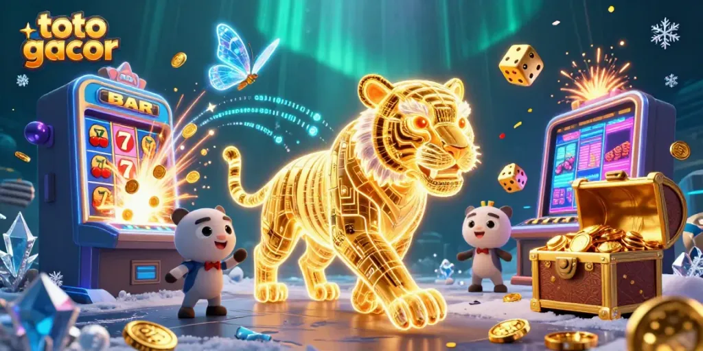 Engage with thrilling toto gacor action amidst a vibrant casino filled with symbols and winning moments.
