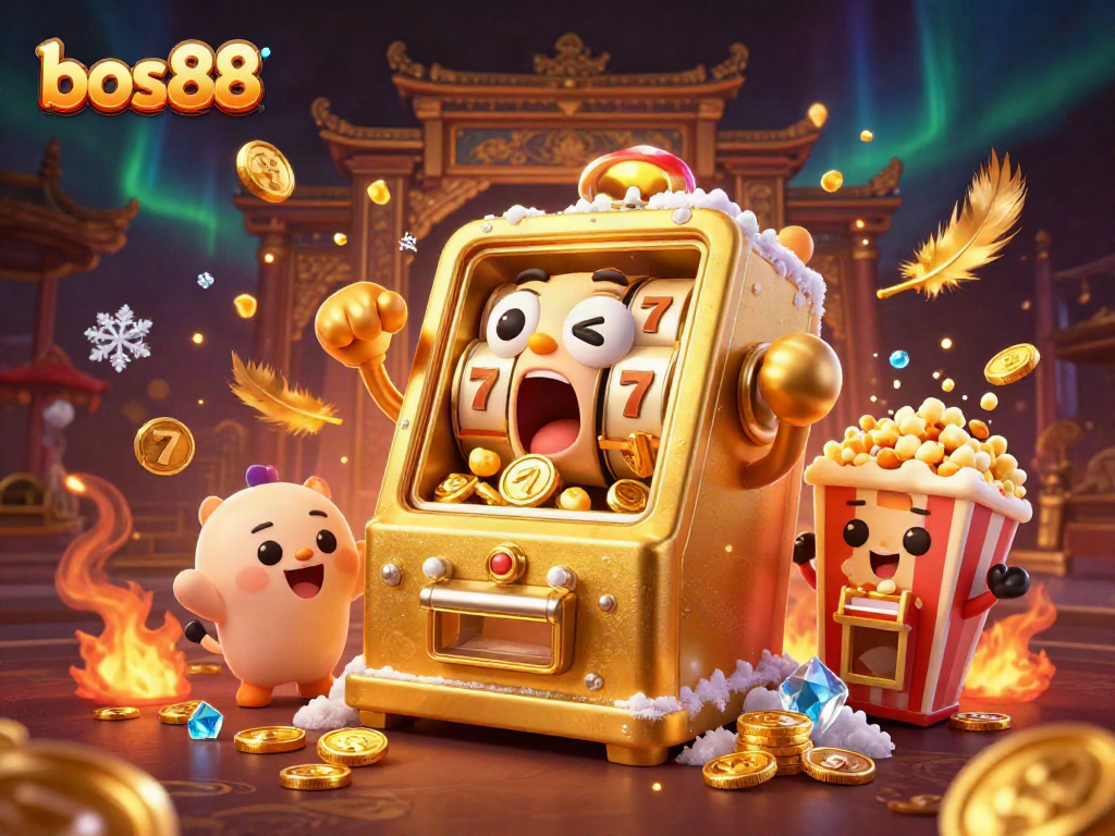 Experience thrilling wins at bos88 with vibrant slot machines pouring coins in this exciting casino scene.