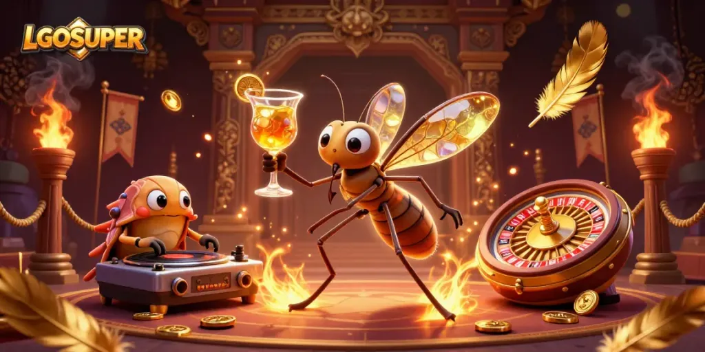 Experience the thrill of LGOSUPER with a lively casino scene featuring unique characters and rich visuals.