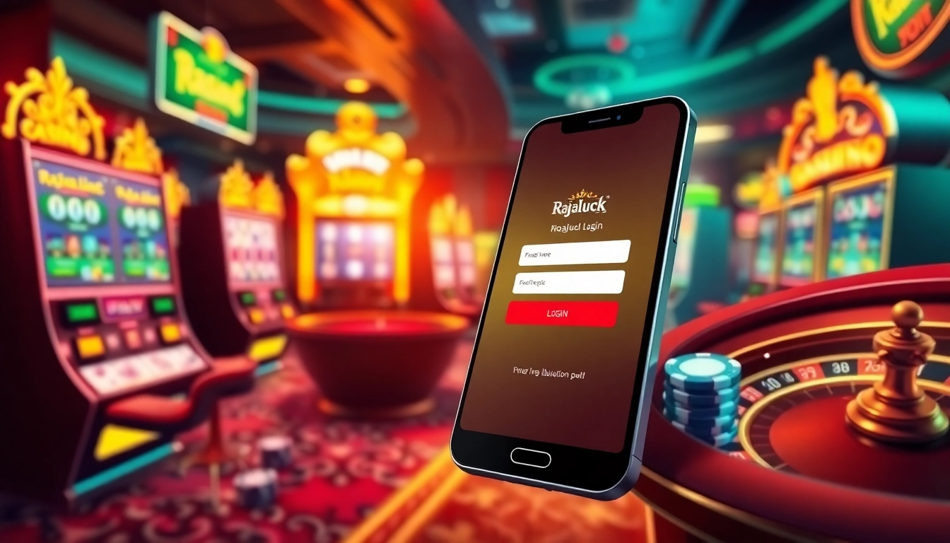 Engage with the Rajaluck Login experience in an exciting online casino environment filled with vibrant games and luxury elements.
