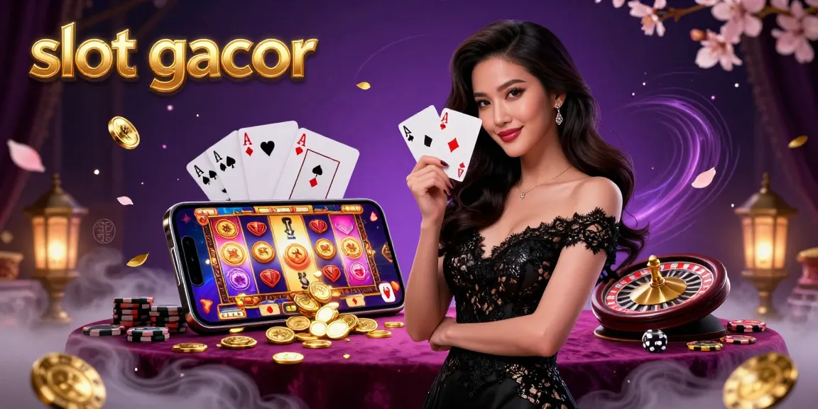 Experience thrilling slot gacor action with a charismatic lady and vibrant casino elements in this artistic scene.