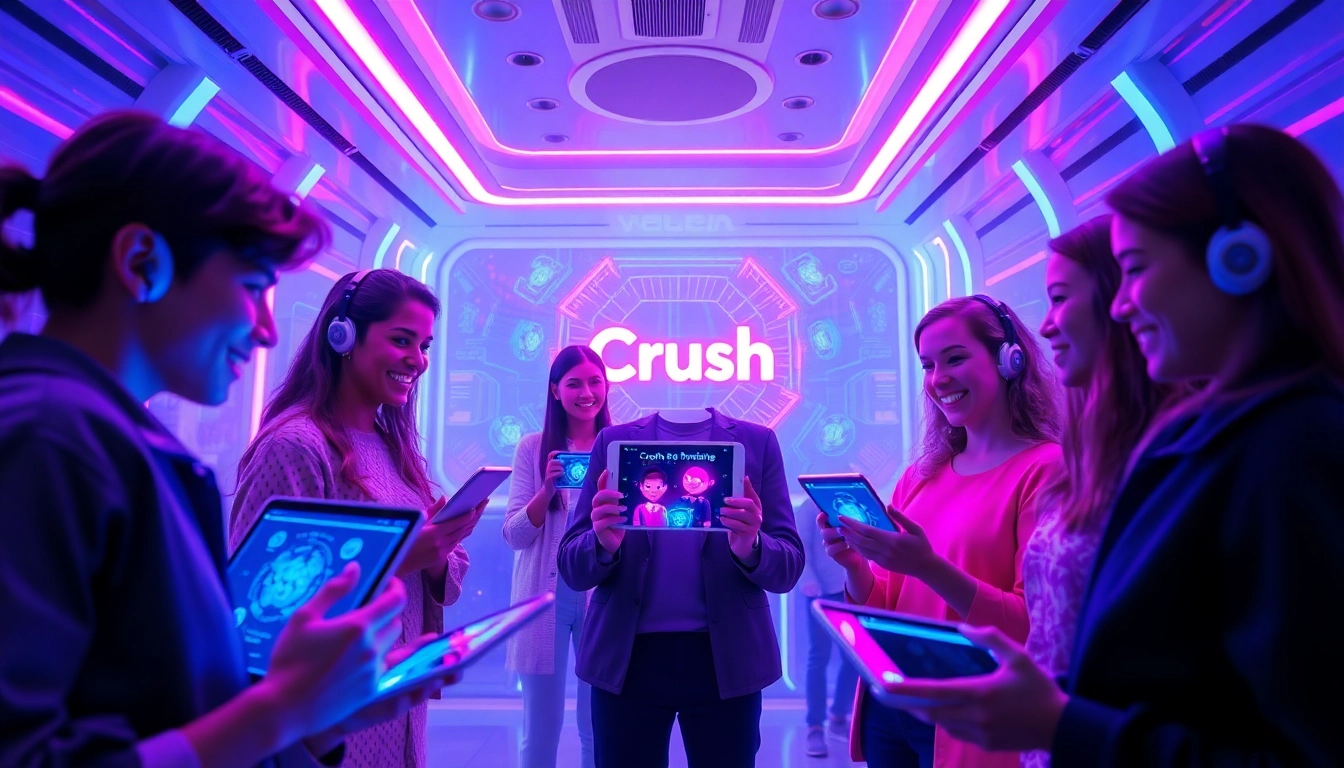 Engaging scene of users interacting with Crush AI companions in a vibrant digital environment.