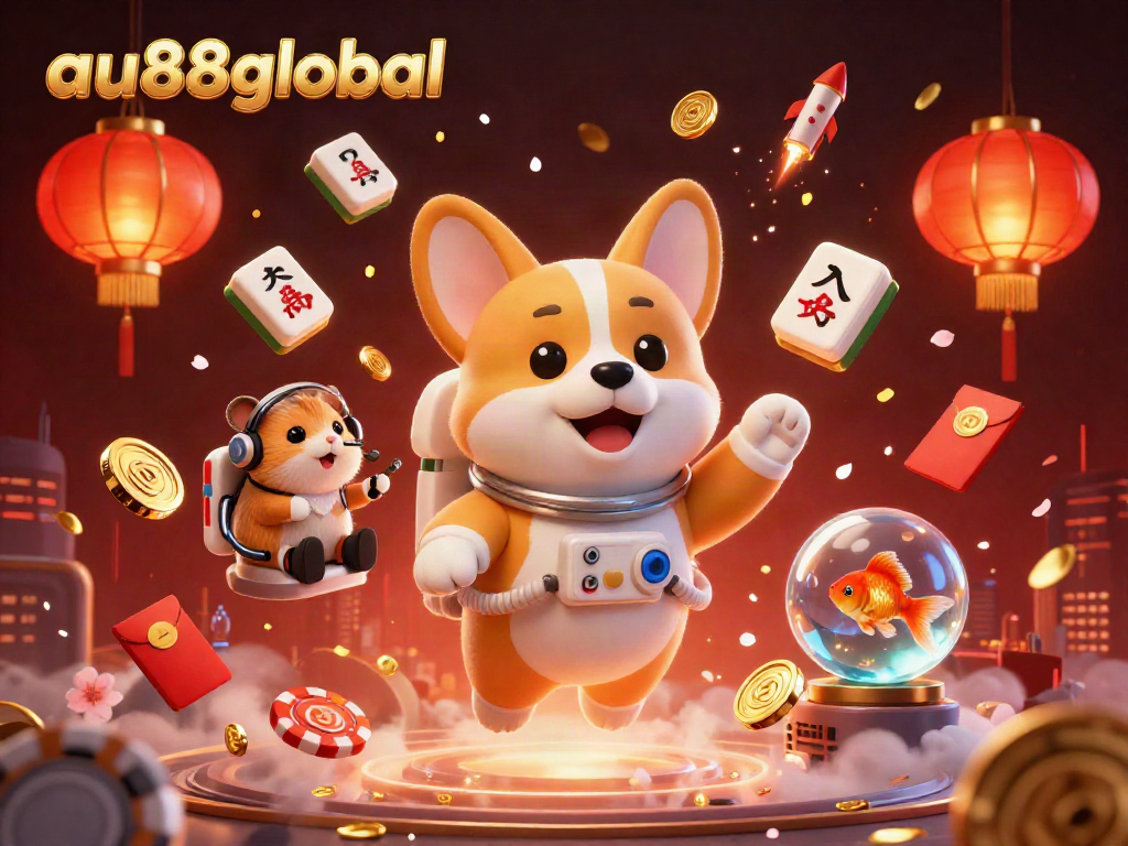 Engage with gaming excitement on au88global with a dynamic illustration of an astronaut corgi in a casino.