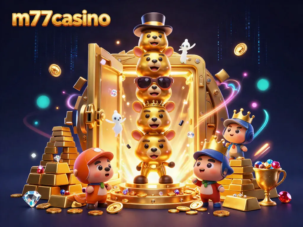 m77casino menghadirkan suasana perjudian dengan totem mencolok dan harta karun berkilau.