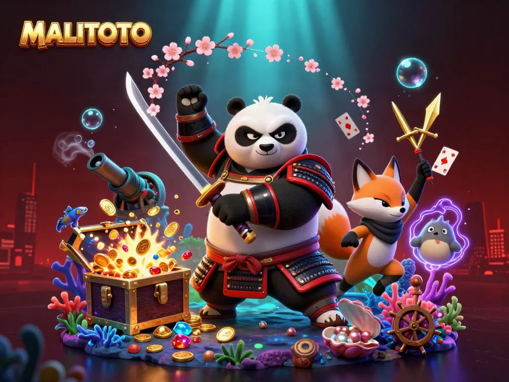 MALITOTO showcases a fierce samurai panda, ninja fox, and magical tanuki in a captivating casino-themed adventure.