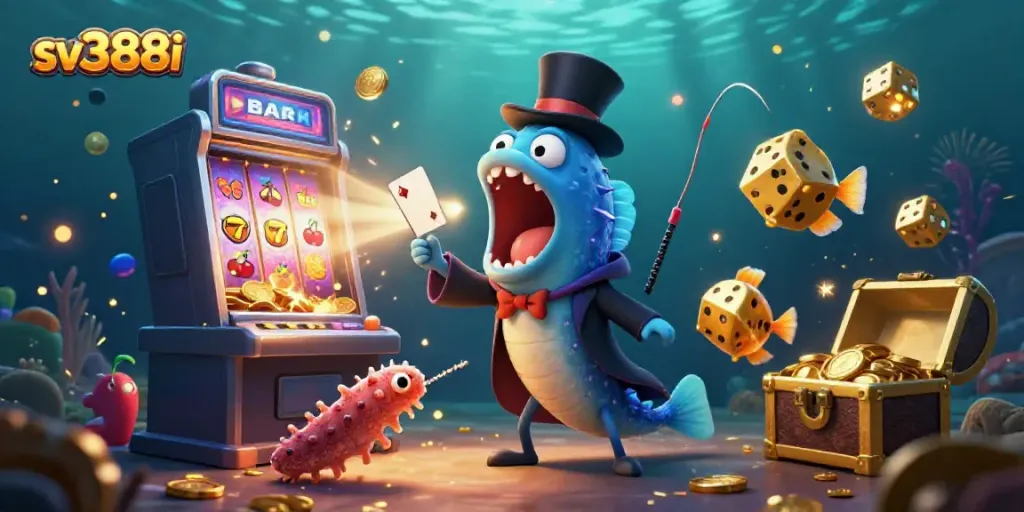 Experience sv388i's thrilling casino adventure with a vibrant underwater scene featuring engaging characters and dynamic elements.