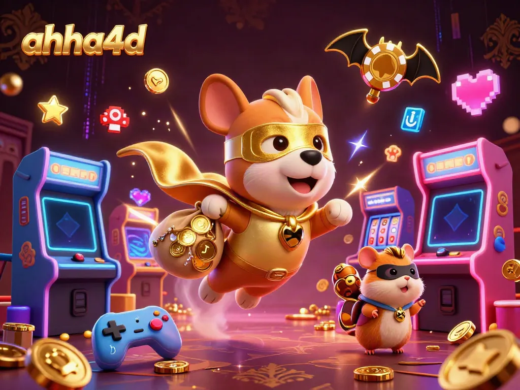Experience thrilling gameplay with ahha4d’s vibrant 3D casino illustration featuring a superhero dog.