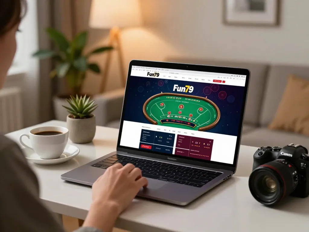 Engaging with fun79 online blackjack game on a stylish home workspace