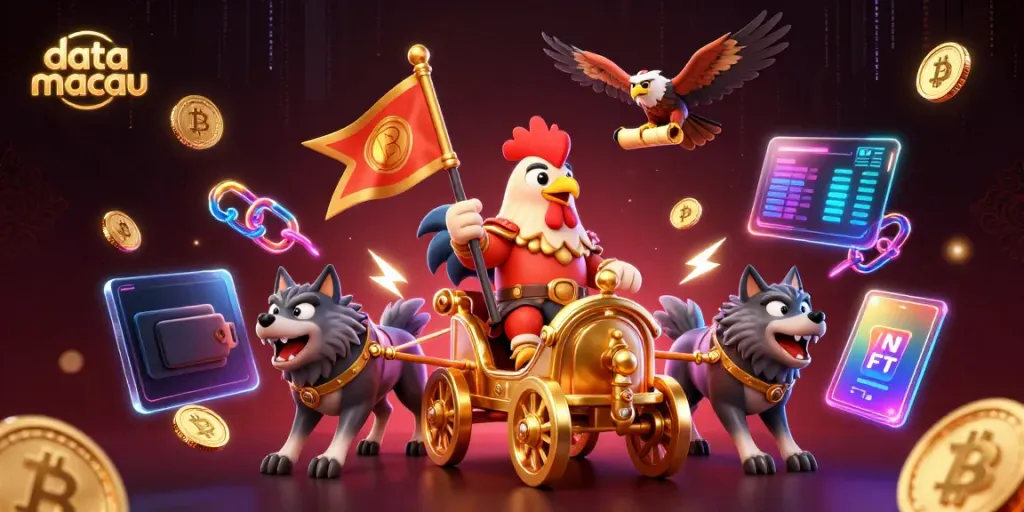 Melihat data macau dari ilustrasi 3D yang mencolok dengan elemen permainan dan energik.