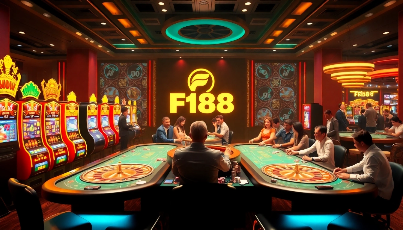 Experience thrilling gaming with F168, featuring vibrant slot machines and professional dealers.