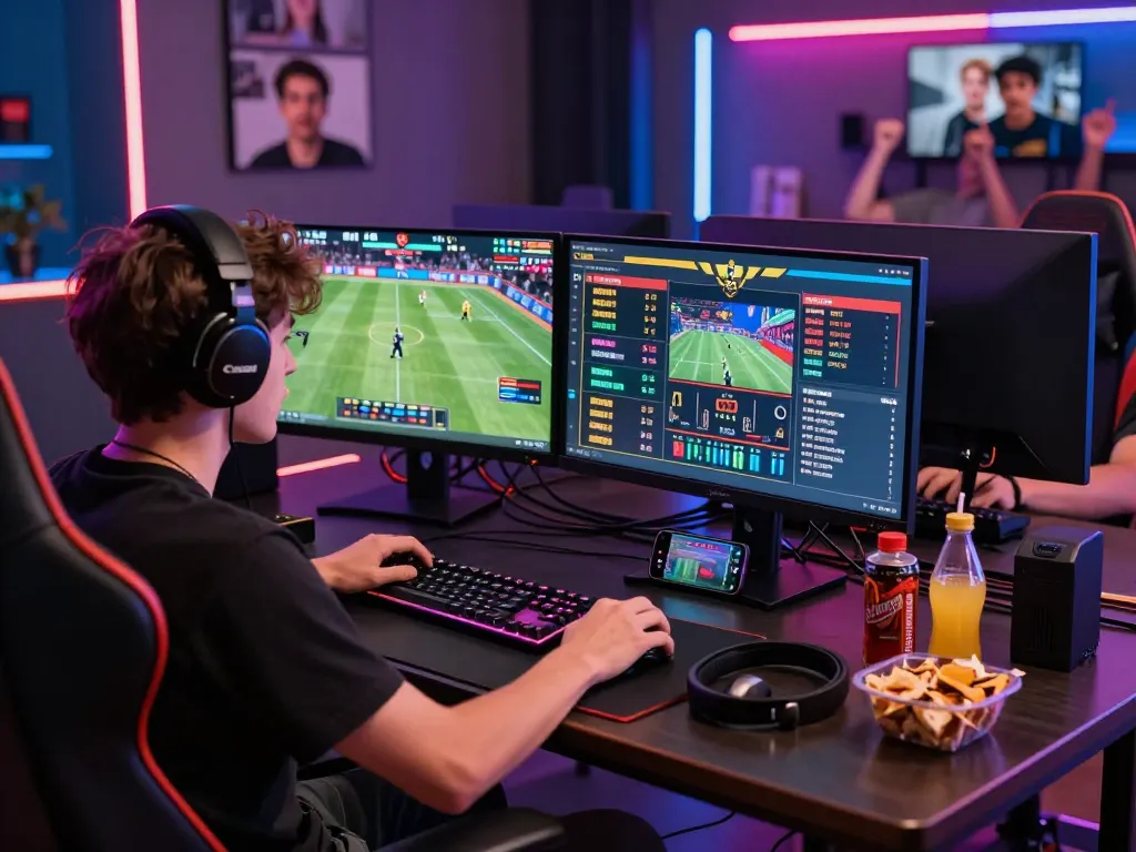 Exciting online gaming scene at https://ledaonline.in.net/ with player betting live on sports, colorful LEDs, and dynamic atmosphere.
