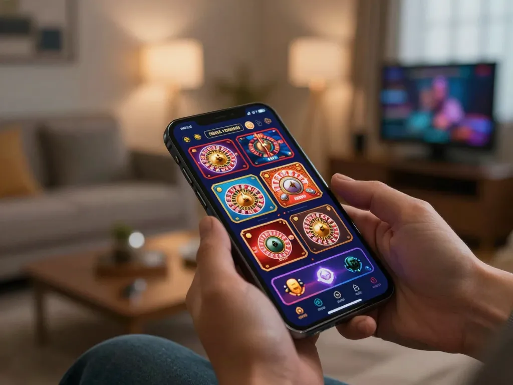 Kkwin player engaging with vibrant mobile casino game on smartphone, showcasing dynamic gameplay experience