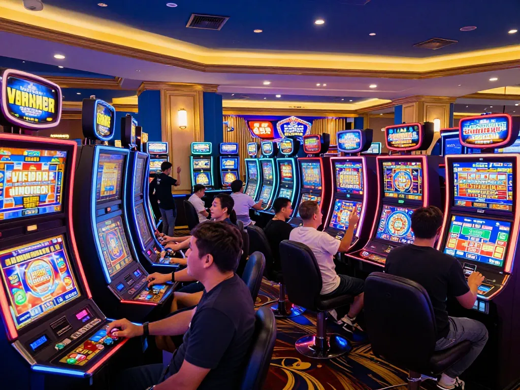 Players celebrating with excitement at TR88 slot machines in a vibrant casino atmosphere.
