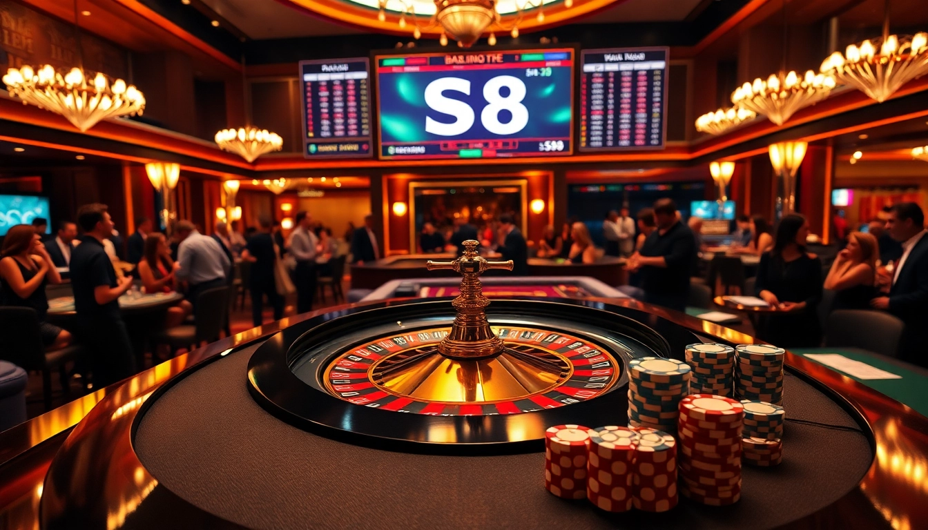 Exciting casino atmosphere showcasing S8-themed roulette action and vibrant players.