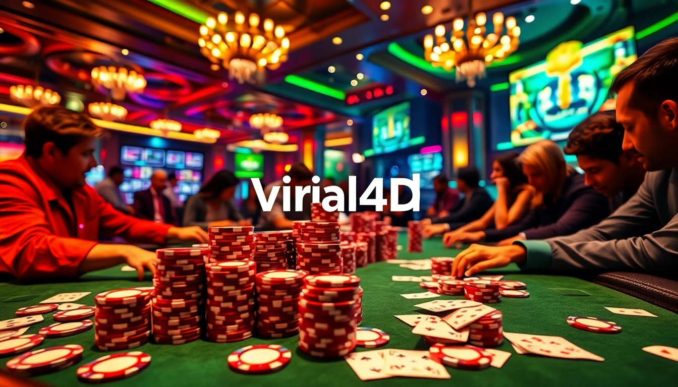 Experience the excitement of viral4d gaming with poker chips and digital interfaces in a luxurious casino setting.