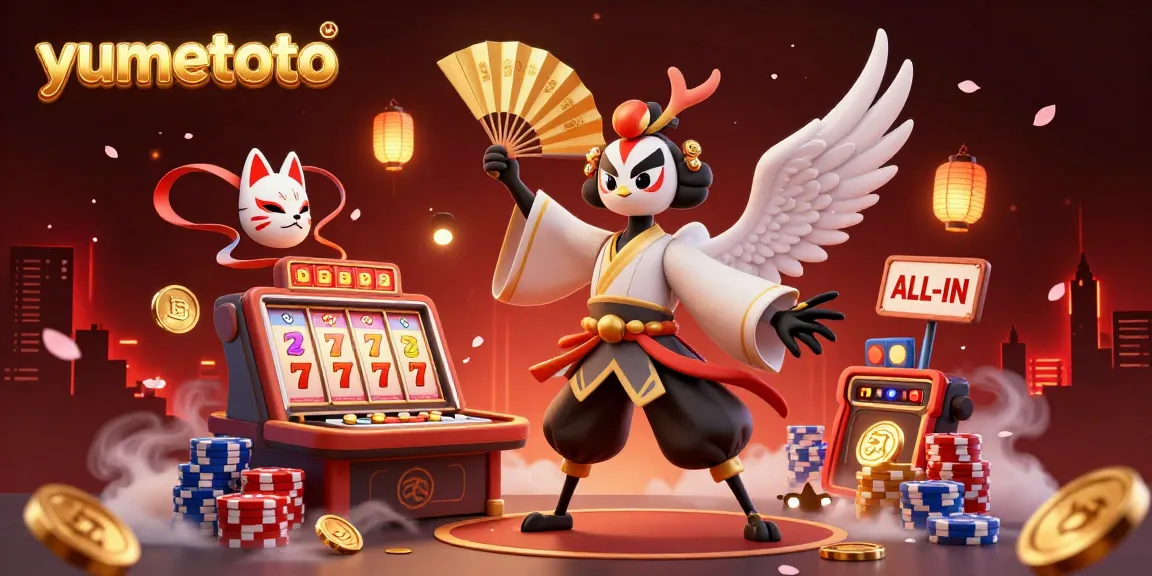 Experience the excitement of yumetoto slots with dynamic visuals and casino elements in this vibrant illustration.